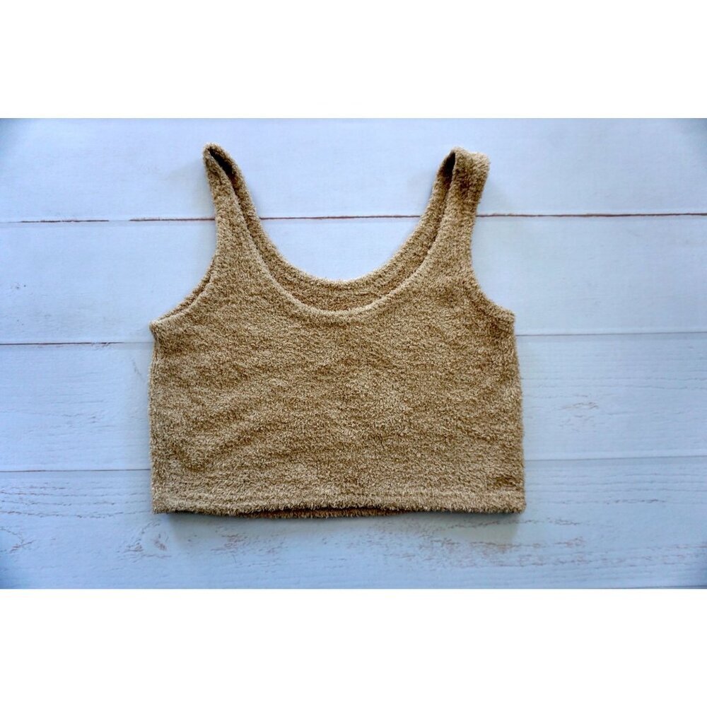 Anthropologie If It Were Me Tan Terry Scoop Neck Teddy Tank Top, Size S